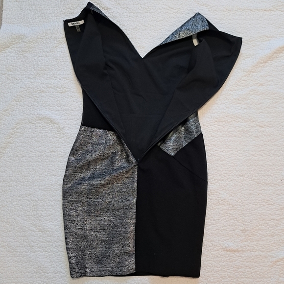 DKNY Black/Silver Dress with Leather Trim - Picture 6 of 7